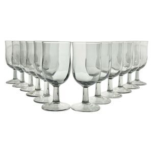 1960s DUZ Crystal “Swedish Modern Smoke” 12 Water or Wine Glasses 6 1/2” 10oz